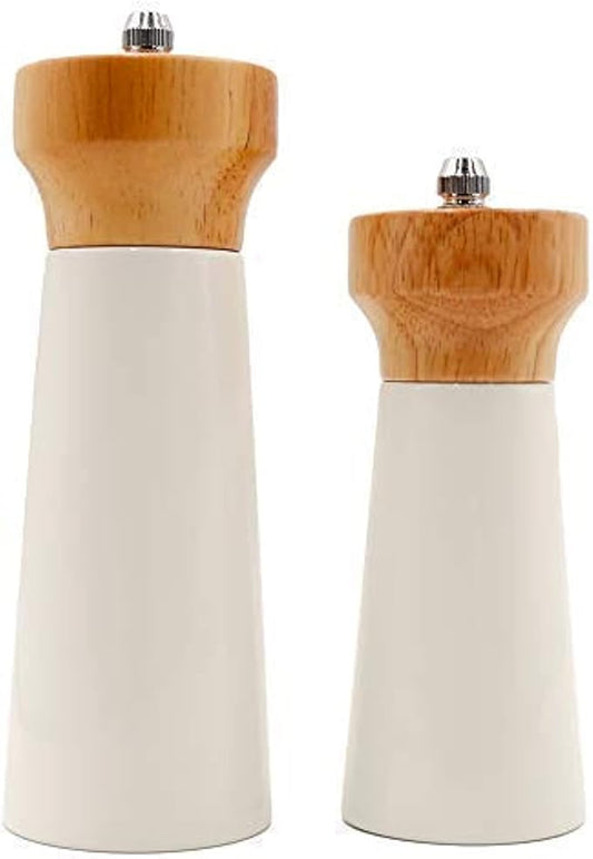 Salt and Pepper Grinders White Salt Shaker Wooden Pepper Salt Grinder Set Pepper Mill - Stainless Ceramic Refillable for Sea Salt Black Pepper - 5" And 6" Christmas Gift Set By Tessïe & Jessïe