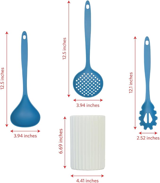 Glad Kitchen Utensils Set, 8pcs - Nonstick Cooking Tools with Utensil Holder - Nylon Spoon, Ladle, Skimmer, Spaghetti Server, and Turner Spatula Set - Dishwasher Safe, Blue - Image 5