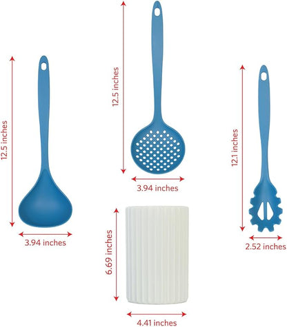 Glad Kitchen Utensils Set, 8pcs - Nonstick Cooking Tools with Utensil Holder - Nylon Spoon, Ladle, Skimmer, Spaghetti Server, and Turner Spatula Set - Dishwasher Safe, Blue - Image 5