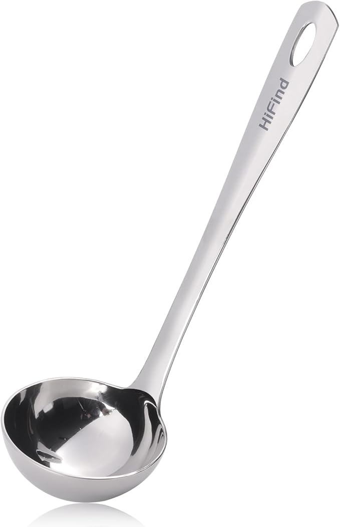 HIFIND Large Ladle Spoon 10.6 Inches Stainless Steel, Heavy Duty Mirror Polished Cooking Utensil, Dishwasher Safe, Kitchen Serving Tool, Rust-Resistant Metal Unique Soup Spoon by HIFIND