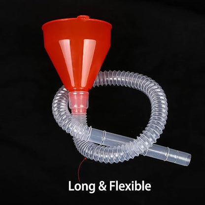 Arcimatto 3 Pack Automotive Oil Funnels Set, Right Angle Funnels, Car Plastic Long Neck Gas Fluid Funnel Kit with 23" Flexible Removable Hose for Water, Fuel, Oil Change