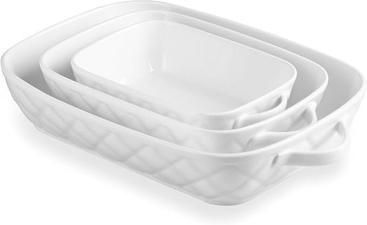 Sweejar Casserole Dishes for Oven, Baking Dish Set of 3,Ceramic Bakeware Set, Rectangular Baking Pan for Cooking,Kitchen,Banquet,12.2x9.2x2.5 Inches (White) by Sweejarco1949