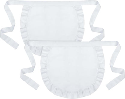 2Pcs Kids White Waist Apron Half Apron Puffy Tight Costume Kitchen Party Favors for Kids Women