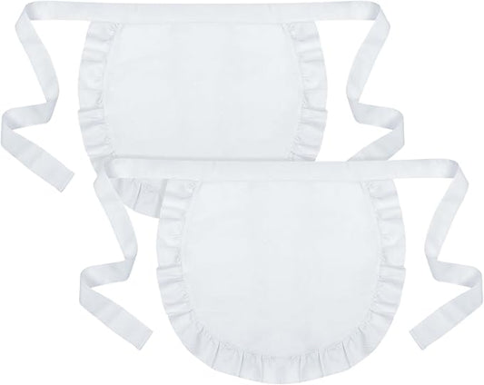 2Pcs Kids White Waist Apron Half Apron Puffy Tight Costume Kitchen Party Favors for Kids Women