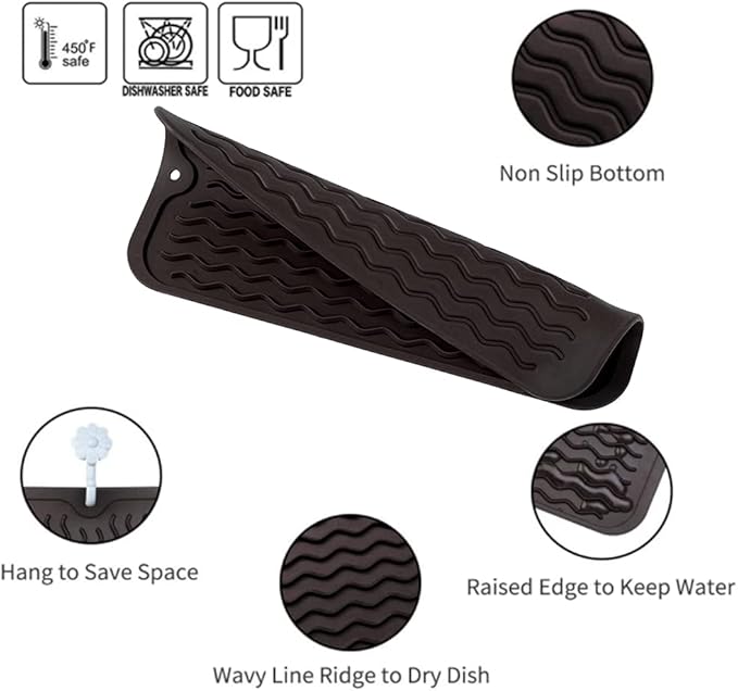 MicoYang Silicone Dish Drying Mat for Multiple Usage,Easy clean,Eco-friendly,Heat-resistant Silicone Mat for Kitchen Counter or Sink,Refrigerator or Drawer Liner Coffee S 12 inches x 6 inches - Image 3