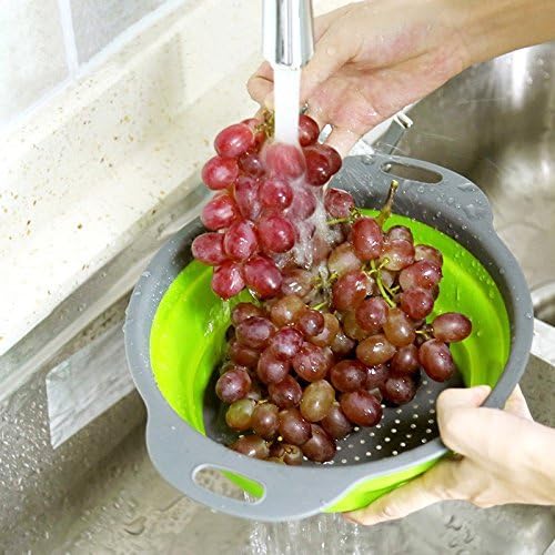 Qimh Collapsible Colander Set of 3 Round Silicone Kitchen Strainer Set - 2 pcs 4 Quart and 1 pcs 2 Quart- Perfect for Draining Pasta, Vegetable and fruit (green,blue, purple) - Image 6