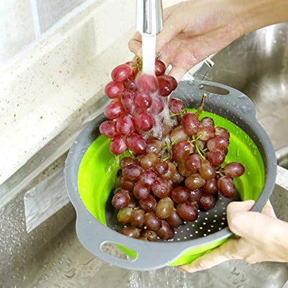 Qimh Collapsible Colander Set of 3 Round Silicone Kitchen Strainer Set - 2 pcs 4 Quart and 1 pcs 2 Quart- Perfect for Draining Pasta, Vegetable and fruit (green,blue, purple) - Image 6