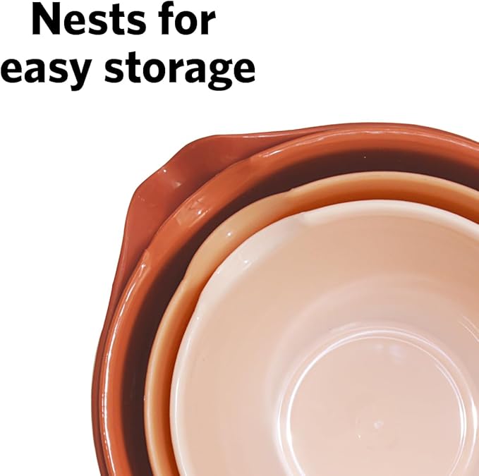 Glad Mixing Bowls with Pour Spout, Set of 4 - Nesting Plastic Bowls (1.2qt, 1.9qt, 2.8qt, and 3qt with Handle) - Non Slip Base, Dishwasher Safe Kitchen Cooking and Baking Supplies, Rust - Image 4