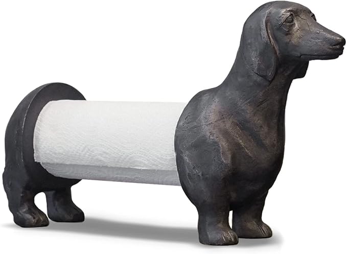 Vintage Dachshund Dog Paper Towel Holder Black Wiener Dog Tissue Towel Display Stand Freestanding Animal Toilet Paper Holder for Kitchen Countertop Home Decor