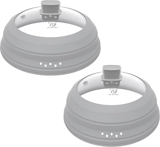 2 Pack Microwave Splatter Cover Glass Guard Lid with Collapsible Silicone for Food Pot Plate 8.5 inch and 9.8 inch Grey, Tall Lid and Standard Size Lid