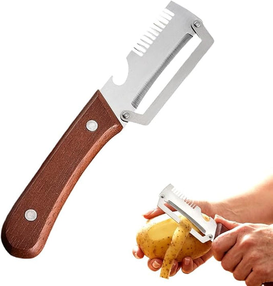 Multi-Functional Vegetable Peeler for Kitchen, 2026 New Stainless Steel Peeler with Wooden Handle and Bottle Opener, Kitchen Tool for Fruit Veggie Pumpkin, Gifts for Mom (Brown，1PC) by Bonie