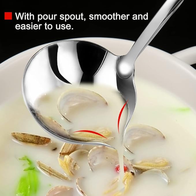 Kitchen Soup Ladle 304 Stainless Steel Punch Metal Luminous Ladell Spoons With Pour Spout Gravy Ladles for Serving,Cooking,Canning,11.8 inch - Image 3