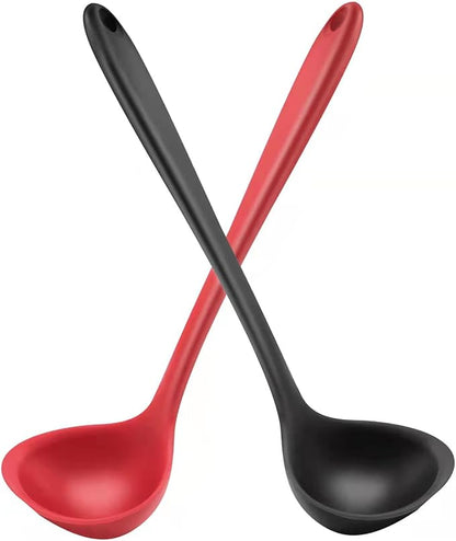 12" Silicone Ladle Spoon Set of 2, Long handle soup spoons Seamless & Nonstick, Heat resistant 600 °F Kitchen Soup Ladles for Cooking. by Armrouns