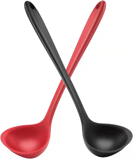 12" Silicone Ladle Spoon Set of 2, Long handle soup spoons Seamless & Nonstick, Heat resistant 600 °F Kitchen Soup Ladles for Cooking. by Armrouns