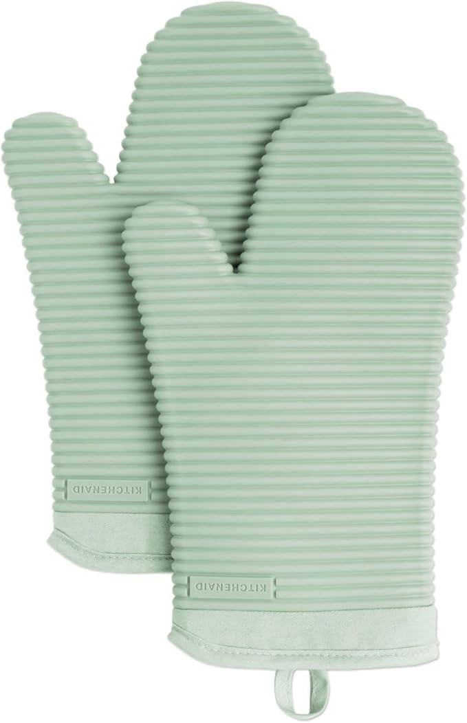KITCHENAID Ribbed Soft Silicone Oven Mitt 2-Pack Set, 7.5"x13", Pistachio by KitchenAid