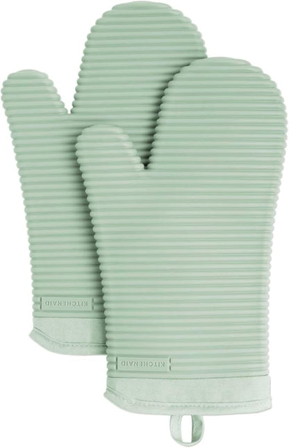 KITCHENAID Ribbed Soft Silicone Oven Mitt 2-Pack Set, 7.5"x13", Pistachio by KitchenAid