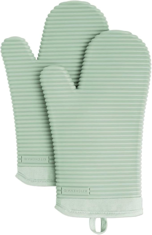 KITCHENAID Ribbed Soft Silicone Oven Mitt 2-Pack Set, 7.5"x13", Pistachio by KitchenAid