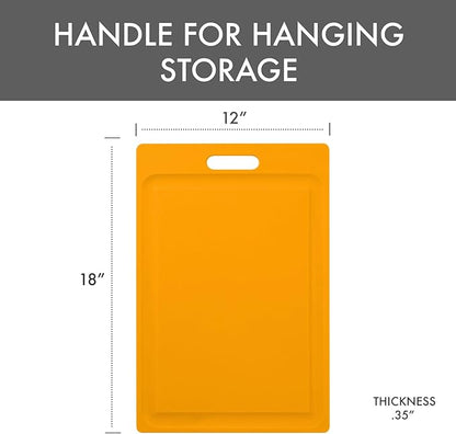 Dexas NSF Certified Polysafe Cutting Board with Handle and Juice Well, 12 x 18 inches, Reversible Kitchen Cutting Board, Yellow