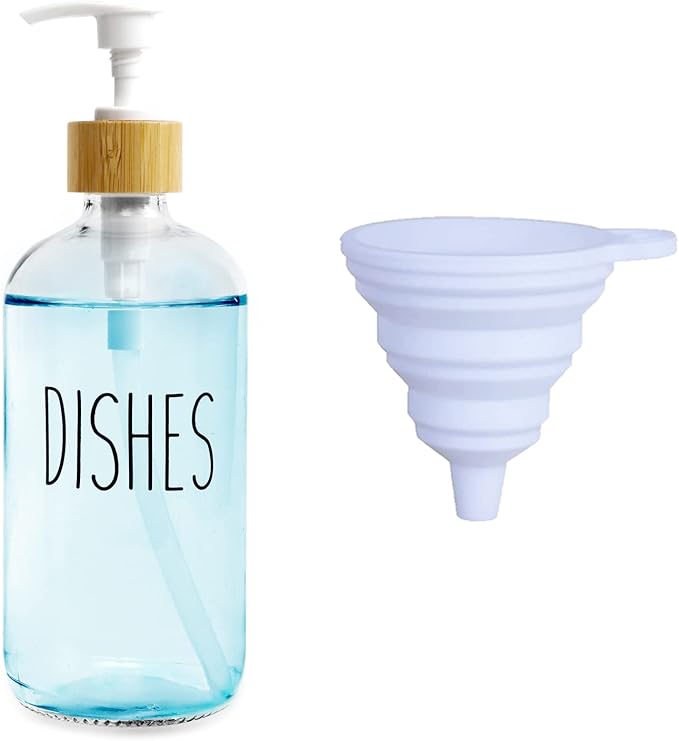 LOOCHICA Dish Clear Glass Soap Dispenser with Plastic Pump, 16 Oz Transparent Dish Soap Dispenser Set Refillable Reusable Apothecary Soap Pump Dispenser Bottles for Bathroom and Kitchen by Loochica