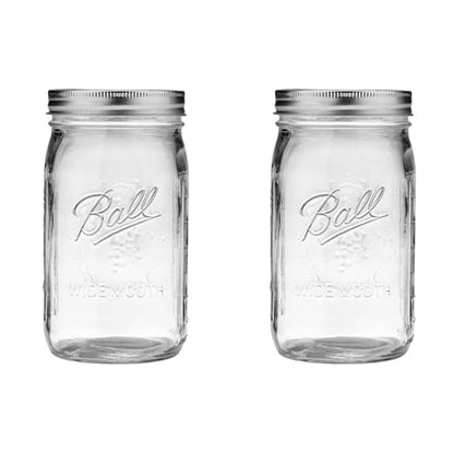 Ball Wide Mouth Glass Mason Jars with Lids and Bands, Used for Canning, Pickling, Juice, Jam, Jelly, Quart Size 32 Ounce (Pack of 2) by BallJar
