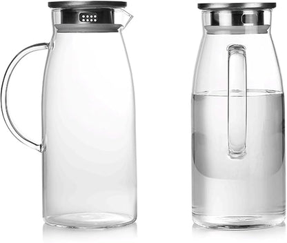 60 Ounces Glass Pitcher with Lid, Hot/Cold Water Jug, Juice and Iced Tea Beverage Carafe