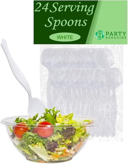 PARTY BARGAINS Disposable White Plastic Serving Spoons 8.75″ – Heavy-Duty White Plastic Spoons for Parties, Catering, Weddings, Events – 12 Count
