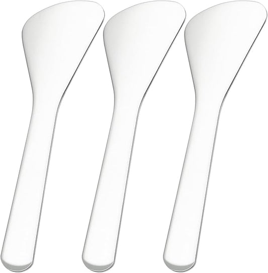 Pndeyo 3pcs Mini Stainless Steel Makeup Spatula, Reusable Cosmetic Cream Spatulas Spoon, Skincare Scoop Applicator Facial Massage Beauty Tools for Mixing and Sampling Face Eye Cream- 3.17"×0.98"