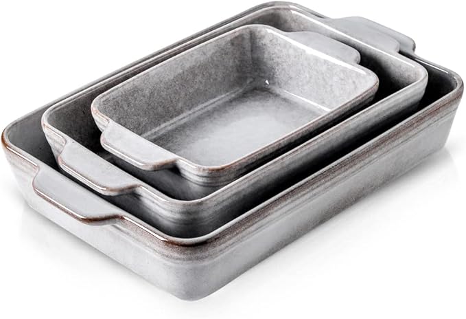 KOOV Bakeware Set, Ceramic Baking Dish Set, Rectangular Casserole Dish Set, Lasagna Pan, Baking Pans Set for Cooking, Cake Dinner, Kitchen, 9 x 13 Inches, Reactive Glaze 3-Piece, Variable Grey by KOOV