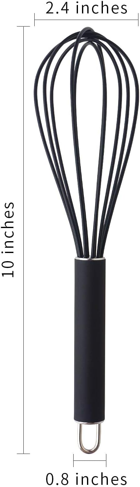 GorGin high temperature and easy to clean silicone whisk, stirrer, 10 inch, grip good grip design for Blending Whisking Beating Stirring Cooking Baking (1 Pack | black) - Image 7
