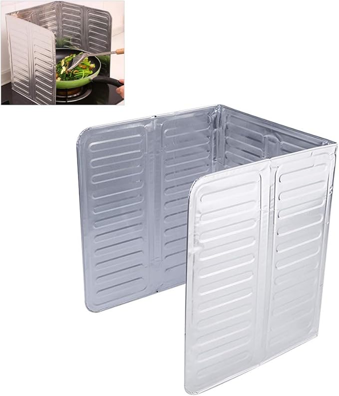 Hztyyier 3 Sided Oil Proof Aluminum Foil Splatter Guard Foldable Heat Insulation, Easy to for Kitchen Stove, Single or Double Stove Use (silver), Hztyyierbdghskgcvt-79