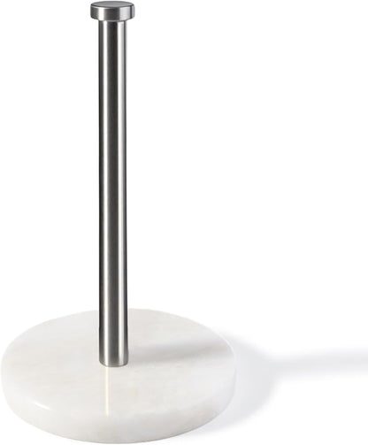 Koville African Genuine Marble Paper Towel Holder Countertop, 6" Stone Base Silver Rod Paper Towel Holder Stand for Kitchen Storage, for Standard or Jumbo-Sized Rolls by Koville