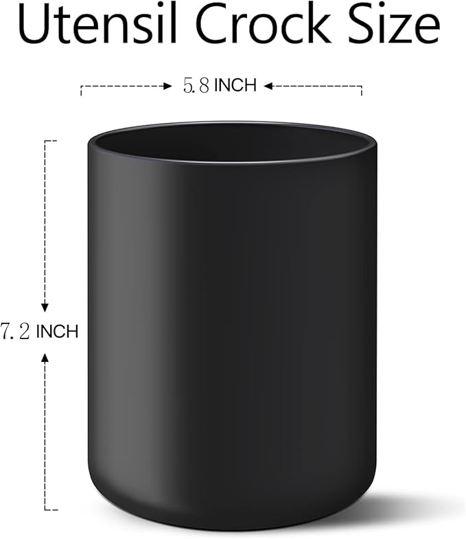 LATCHHOOK Black Kitchen Utensil Holder for Countertop, Large 7.2 Matte Ceramic Cooking Utensil Crock for Counter Easy to Clean, Modern Spatula Holder for Farmhouse Décor 7.2×5.8 INCH - Image 6
