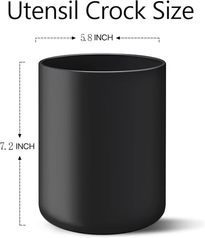 LATCHHOOK Black Kitchen Utensil Holder for Countertop, Large 7.2 Matte Ceramic Cooking Utensil Crock for Counter Easy to Clean, Modern Spatula Holder for Farmhouse Décor 7.2×5.8 INCH - Image 6