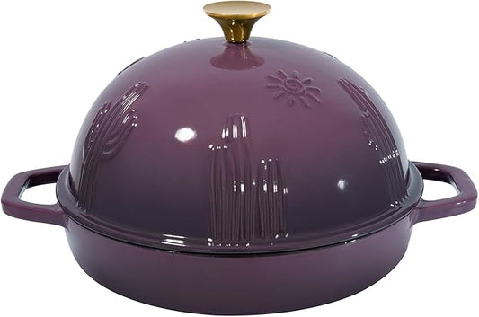 Flavehc Bread Oven Cast Iron Bread Dutch Oven with Cloche Lid for Bread Baking Magenta Enameled Cast Iron Bread Oven with Dome Lid for Sourdough, 9.8 Inches by FLAVEHC
