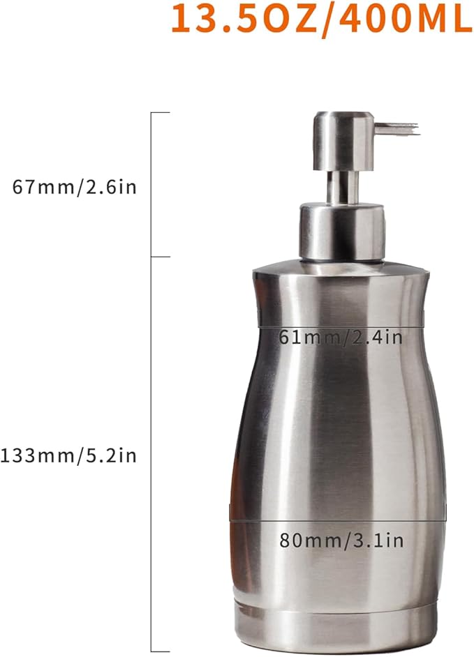 Brushed Stainless Steel Countertop Soap Dispenser Rust and Leak Resistant Hand Soap Pump with Funnel for Kitchen Countertops and Bathroom Dispensers (13.5 oz/400 ml) - Image 5