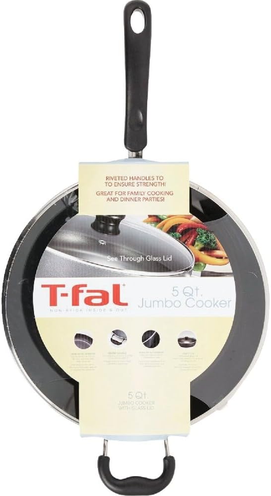 T-Fal Specialty Nonstick Saute Pan with Glass Lid 5 Quart, Oven Broiler Safe 350F, Cookware, Deep Frying Pan with Handle, Skillet, Kitchen, Pots and Pans, Dishwasher Safe, Black - Image 6
