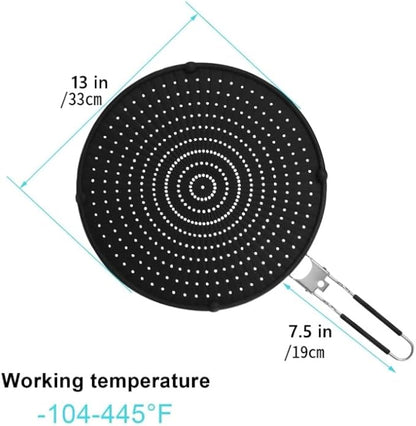 Frcctre 2 Pack Silicone Splatter Screen for Frying Pan, 13" Versatile Grease Splatter Guard with Foldable Handle, Food Grade Heat Resistant Oil Splash Guard, Cooling Mat, Drain Board for Cooking - Image 2