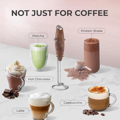 Zulay Kitchen Powerful Milk Frother Wand With 4 AA Duracell Batteries - Ultra Fast Handheld Drink Mixer - Electric Whisk Foam Maker for Coffee, Lattes, Cappuccino, Matcha & Creamer - Walnut - Image 3