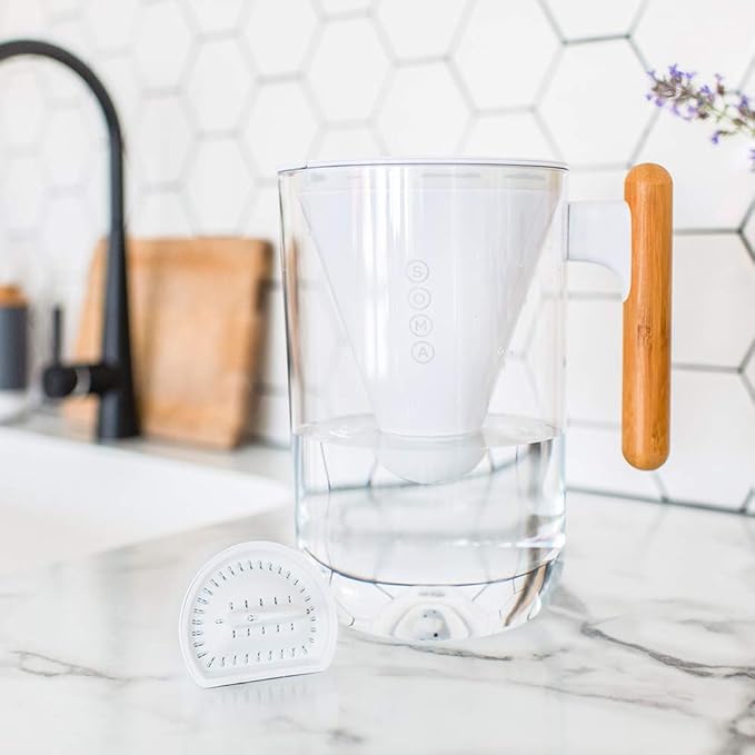 Soma by Full Circle 10-Cup Water Filter Pitcher - Beautiful Water Dispenser with Sustainable Bamboo Handle, Coconut Shell Activated Carbon Filter - Image 2
