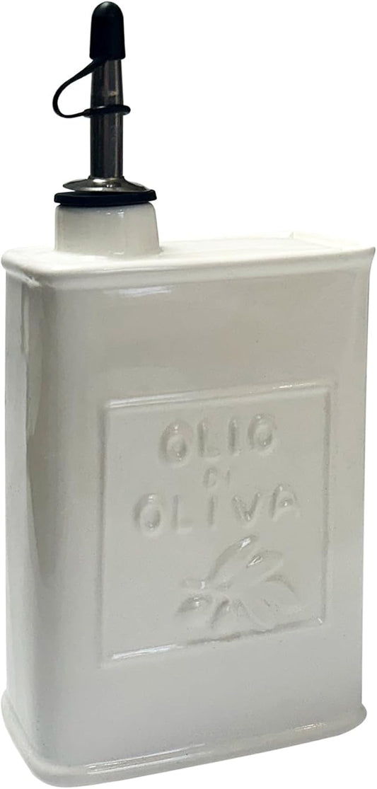 Fox Run White Ceramic Oil Can, 17 oz/500 ML Olive Oil Dispenser With Pouring Spout and Cap