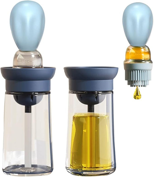 TINMIX Oil Dispenser with Brush - 2 Pack Glass Olive Oil Dispenser Bottle with Basting Brush for Cooking Frying Baking Kitchen 180ml, T-OB21 Blue by TINMIX