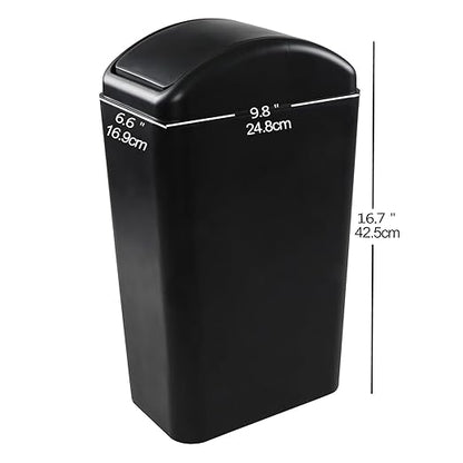 3.5 Gallons Capacity/ 14 Liter Plastic Trash Can, Garbage Bin with Swing Lid, Black, 9.8" x 6.6" x 16.7" - Image 3