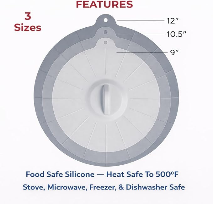 HIC Kitchen Cooking and Storage Lids, High-Heat Silicone, Set of 3 - Image 6