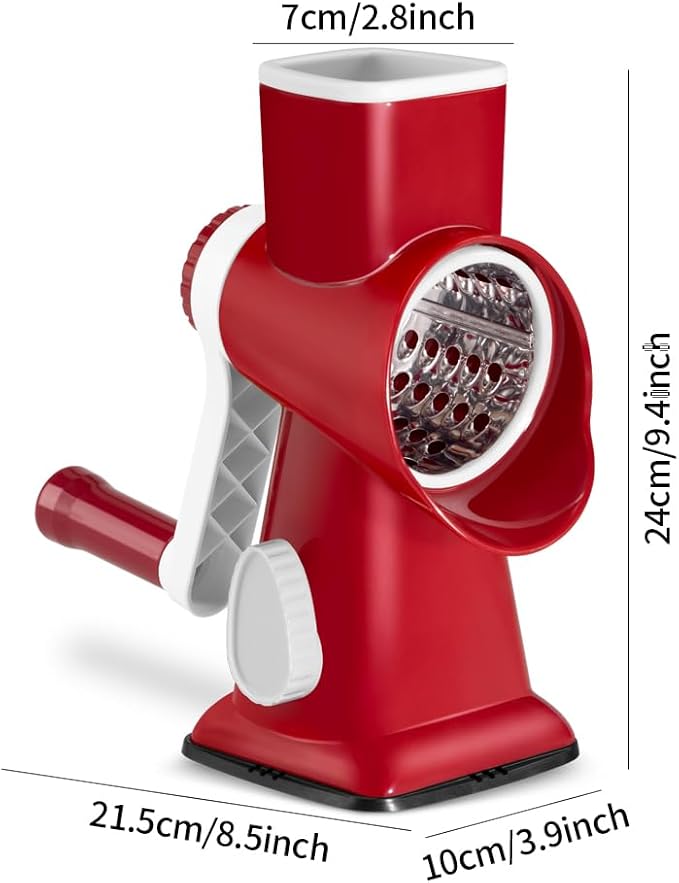 Cheese Grater Hand Crank Rotary Vegetables Shredder with Handle, 3-in-1 Graters with Interchangeable Blades and Non-slip Base Multifunctional Slicer for Kitchen - Image 2