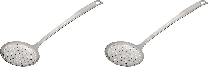 HIC Kitchen Perforated Spoon Style Skimmer with Long Handle, 18/8 Stainless Steel (Pack of 2)