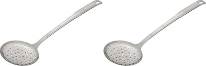 HIC Kitchen Perforated Spoon Style Skimmer with Long Handle, 18/8 Stainless Steel (Pack of 2)