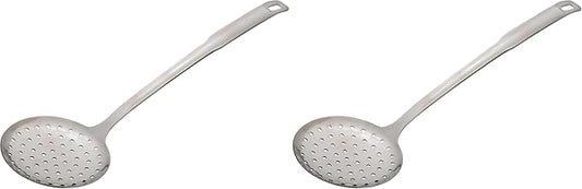 HIC Kitchen Perforated Spoon Style Skimmer with Long Handle, 18/8 Stainless Steel (Pack of 2)