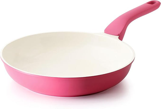 PRICUSIS Nonstick Ceramic Frying Pan, 8/10 Inch Skillet with Stay Cool Handle, Fully Coated, Induction Compatible & Oven Safe, 100% Dishwasher Safe, PTFE PFAS & PFOA Free（10 Inch, Raspberry Red）