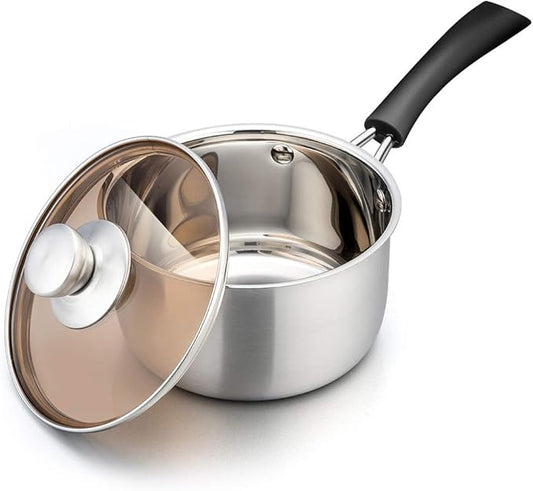 TeamFar Saucepan with Lid, 2 qt Sauce Cooking Pot Milk Pan Stainless Steel, Professional with Long Heatproof Handle for Home Kitchen Restaurant, Healthy & Non Toxic, Multi-use & Dishwasher Safe by TeamFar