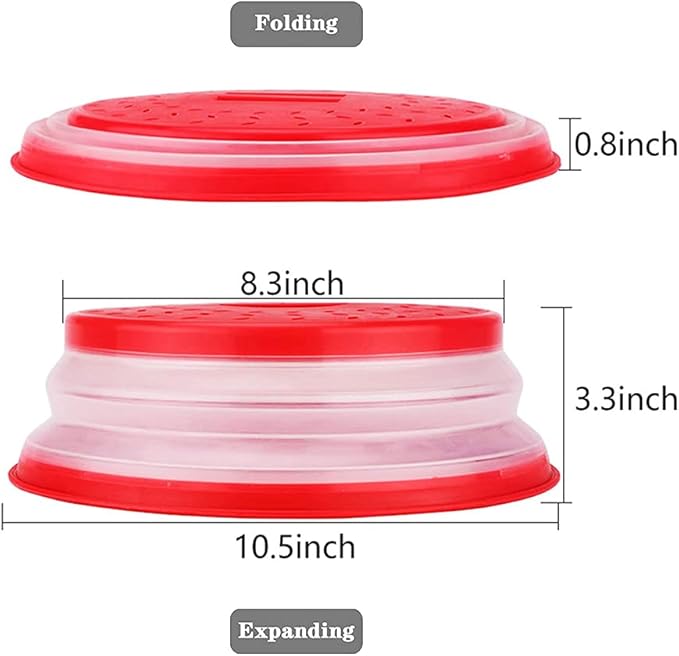 Microwave Cover for Food,Collapsible Microwave Splatter Cove,Fruit Drainer Basket,BPA-Free Made of TPR & PP Dishwasher Safe 10.5 inch (RED) - Image 7